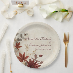 Herbstliche Blumengestecke & Leinen Hochzeit im He Pappteller