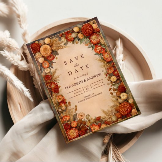Herbstliche Blumenhochzeit Save The Date