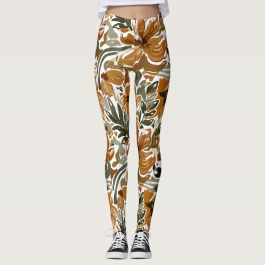Herbstliche Blumenmuster im rustikalen Stil Leggings (Vorderseite)