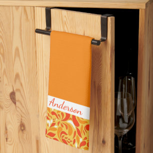 Herbstliche Blumenpaisley personalisiert Geschirrtuch