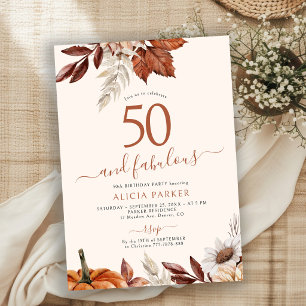 Herbstliche Blumenparty zum 50. Geburtstag Einladung