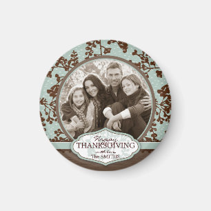 Herbstliche Blumenstiele in Vintage-Blau und Braun Magnet