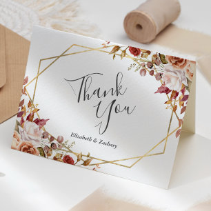 Herbstliche Blumige Geometrische Hochzeit Dankeskarte