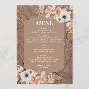 Herbstliche Blumige Hochzeitsmenü Menükarte