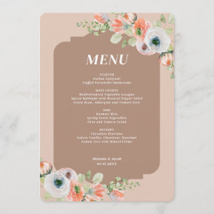 Herbstliche Blumige Hochzeitsmenü Menükarte