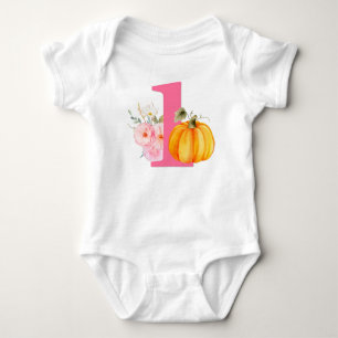 Herbstliche Blumige Kürbis Baby Mädchen 1. Geburts Strampler