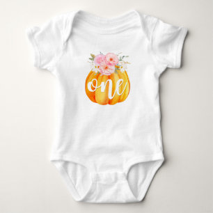 Herbstliche Blumige Kürbis Baby Mädchen 1. Geburts Strampler