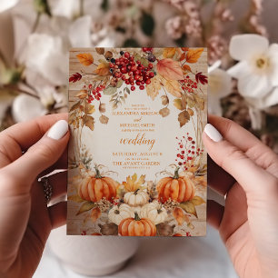 Herbstliche Blumige Kürbis-Hochzeit Einladung
