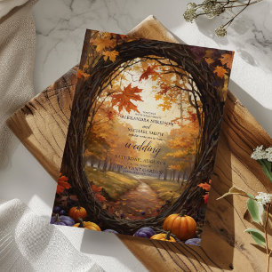 Herbstliche Blumige Kürbis-Hochzeitseinladung Einladung