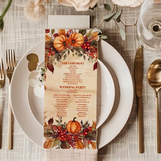Herbstliche Blumige Kürbis-Rustikale Hochzeit Programm