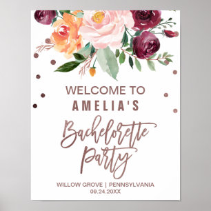 Herbstliche Blumige Roségoldene Junggesellinnenabs Poster