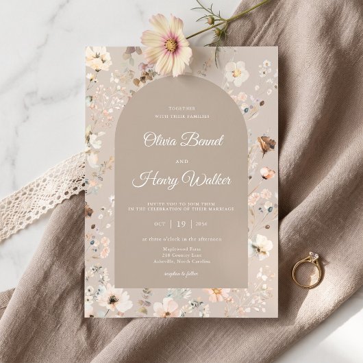 Herbstliche Blumige Rustikale Boho-Hochzeit Einladung