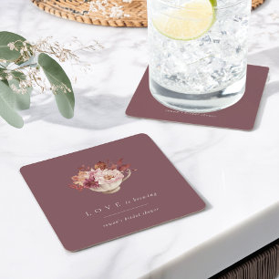 Herbstliche Blumige Teetasse - Liebe ist im Anflug Rechteckiger Pappuntersetzer