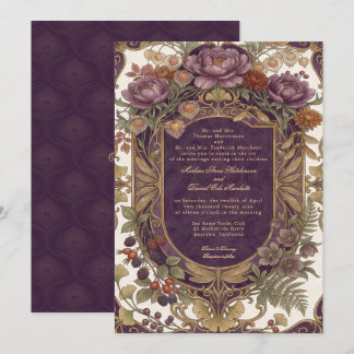 Herbstliche Blumige Vintage Art Nouveau Lila Schil Einladung
