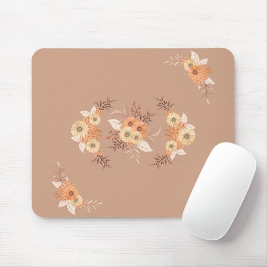 Herbstliche Blüte – Warmes Beige und Orange Blumen Mousepad (Mit Mouse)