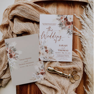 Herbstliche Boho-Tan-Hochzeitseinladungskarte Einladung
