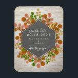 Herbstliche Botanische Ziegelhochzeit rettet das D Magnet<br><div class="desc">Eine elegante rustikale Hochzeit bewahrt den Dattelmagnet mit einem botanischen Herbstfallfoliage-Design mit schwarz-weißem Backstein. Suchen Sie nach passenden Hochzeitseinladungen und anderen passenden Gegenständen in Jill's Paperie.</div>