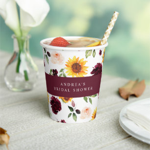 Herbstliche Brautparty Sonnenblumen und Rosen Flor Pappbecher