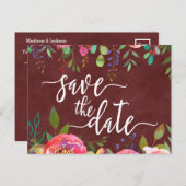 Herbstliche Burgund Wasserfarbenhochzeit Sichern S Ankündigungspostkarte (Vorne/Hinten)