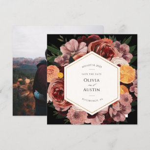 Herbstliche Burgunder-Blumen-Save-the-Date-Foto Einladung