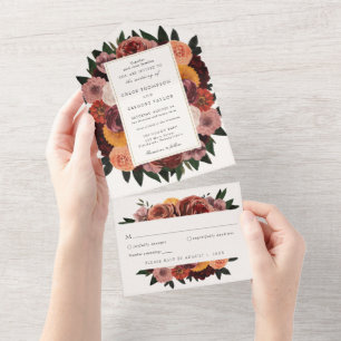 Herbstliche Burgunder-Blumenhochzeit  All In One Einladung