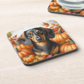 Herbstliche Dackel Freude: Schwarze und Tan Herbst Getränkeuntersetzer (Linke Seite)
