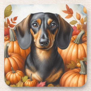 Herbstliche Dackel Freude: Schwarze und Tan Herbst Getränkeuntersetzer