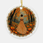Herbstliche Dame im Kürbisfeld-Spitzenbild Keramik Ornament (Vorne)