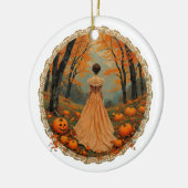 Herbstliche Dame im Kürbisfeld-Spitzenbild Keramik Ornament (Links)