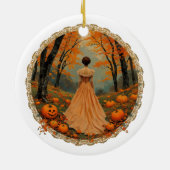 Herbstliche Dame im Kürbisfeld-Spitzenbild Keramik Ornament (Hinten)