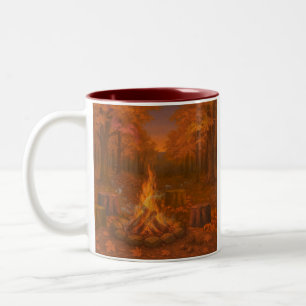 Herbstliche Dämmerung Lagerfeuer Zweifarbige Tasse