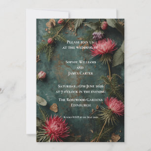 Herbstliche Distel-Protea-Hochzeitseinladung im Wa Einladung