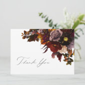 Herbstliche dunkle und moody-blutige Hochzeit Dankeskarte (Stehend Vorderseite)
