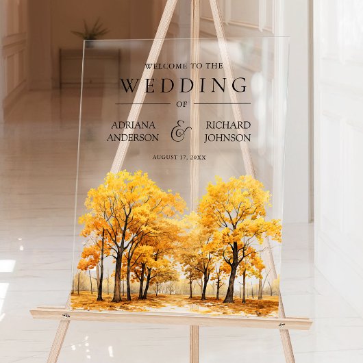 Herbstliche Eichenbäume Wald Hochzeit Willkommen Acrylschild