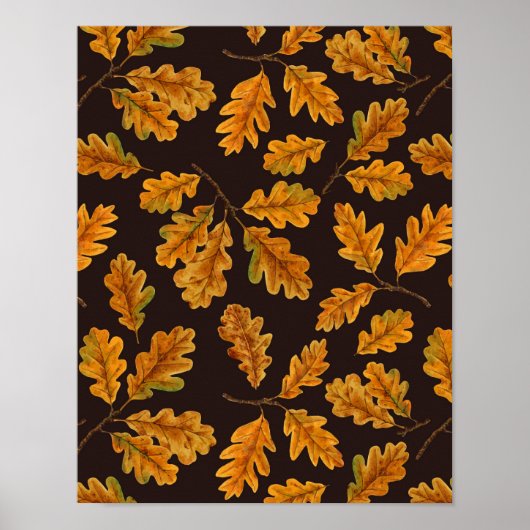 Herbstliche Eichenblätter auf dunkelbraun Poster (Vorne)