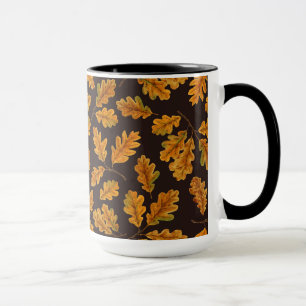 Herbstliche Eichenblätter auf dunkelbraun Tasse