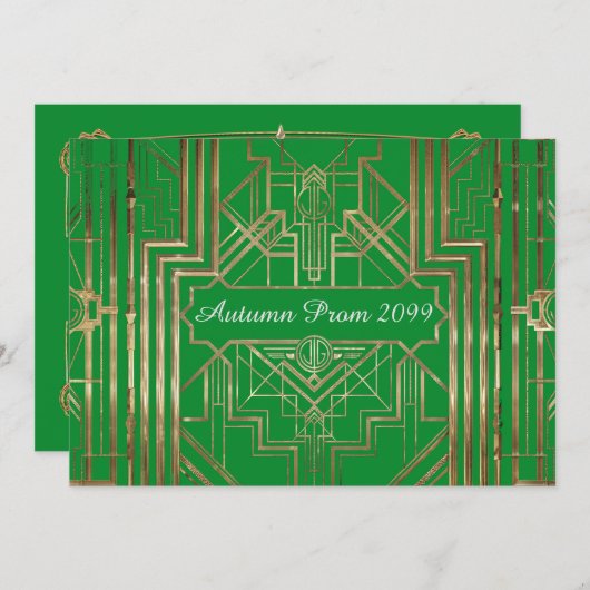 Herbstliche Einladung Prom, Gold, Grün, Gatsby V3 (Vorne/Hinten)