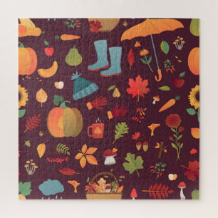 Herbstliche Elemente, dunkler Hintergrund, Vintage Puzzle