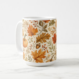 Herbstliche Ernte Blätter und Kürbisse Gemütlicher Kaffeetasse