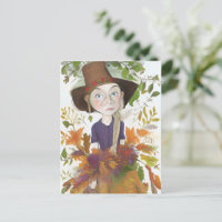 Herbstliche Farm Girl mit Blume Art Card