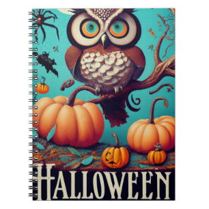 Herbstliche Faszination Eule und Kürbis Halloween Notizblock