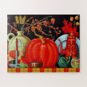 Herbstliche Festliche Antike Malerei Kürbisdekorat Puzzle