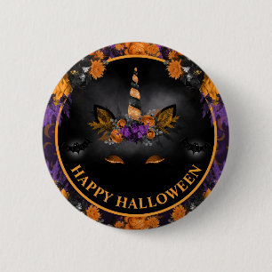 Herbstliche florale Einhorn-Gesicht Happy Hallowee Button