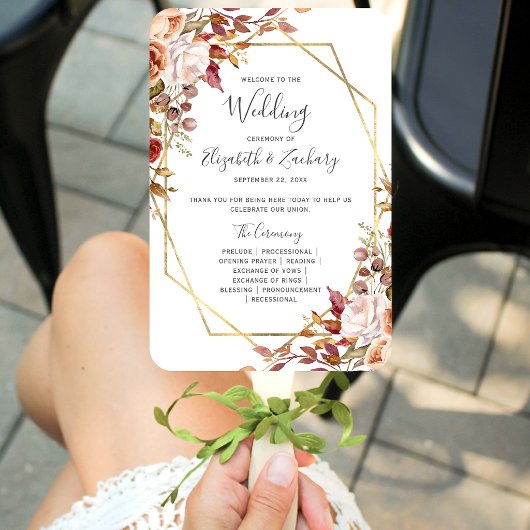 Herbstliche florale geometrische Hochzeitsprogramm Fächer
