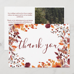 Herbstliche Florale Hochzeitsfoto-Schrift Dankeskarte