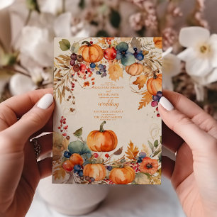 Herbstliche Florale Kürbis-Hochzeitsschrift Einladung