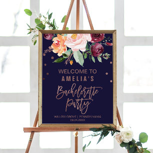 Herbstliche Florale Roségold Junggesellinnenabschi Poster