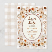 Herbstliche florale rustikale Boho-Hochzeit im Her Save The Date (Vorne/Hinten)