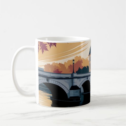 Herbstliche Flussufer-Europastadt-Illustrationskun Kaffeetasse (Links)