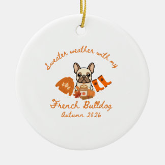 Herbstliche Französische Bulldogge Hygge Keramik Ornament